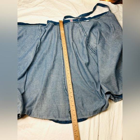True vintage 70s 90s Pulse cross over tie waist denim A-line midi circle skirt - Picture 8 of 8